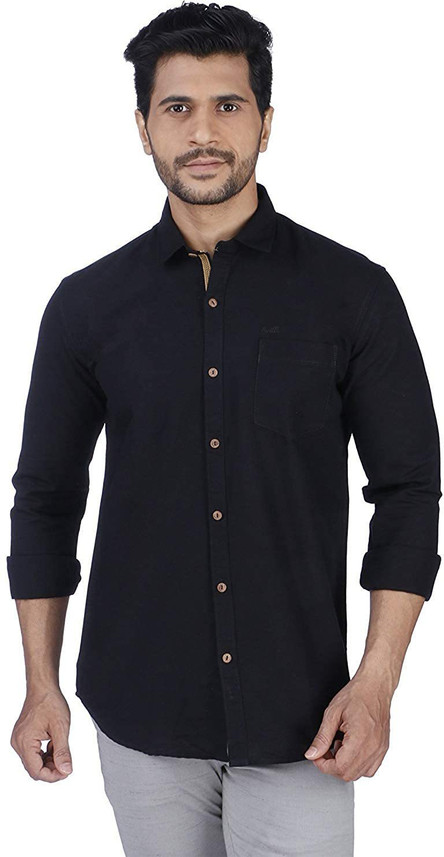 Twills Men Solid Casual Black Shirt 