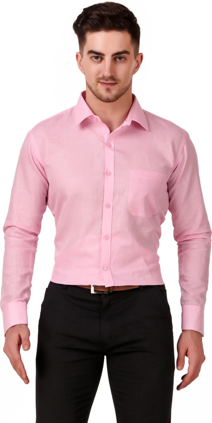 DESIGN UP Men Solid Formal Pink Shirt 