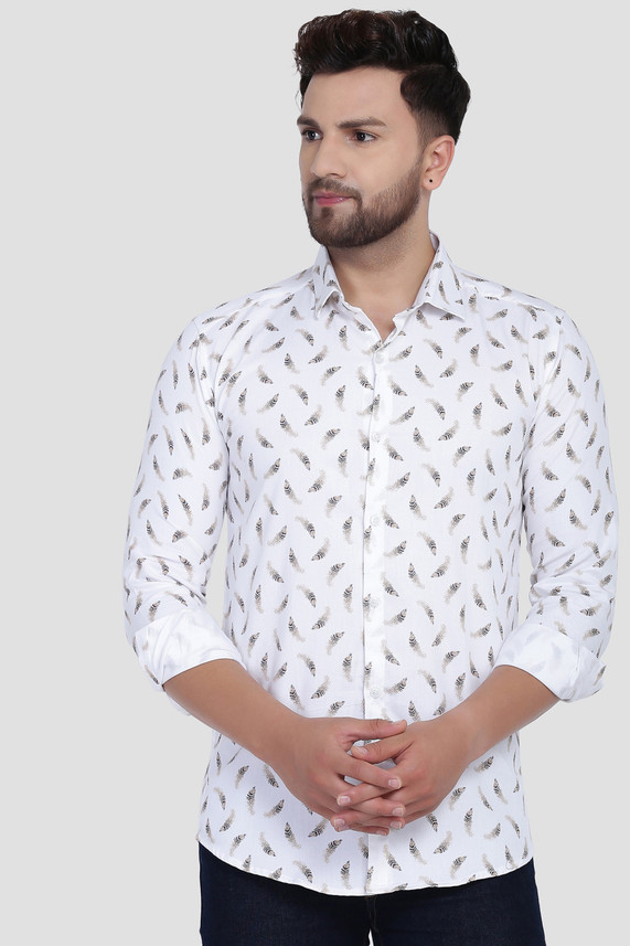 LEDVICE Men Printed Casual White Shirt 