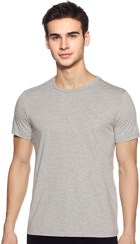 Solid Men Round Neck Grey T-Shirt 