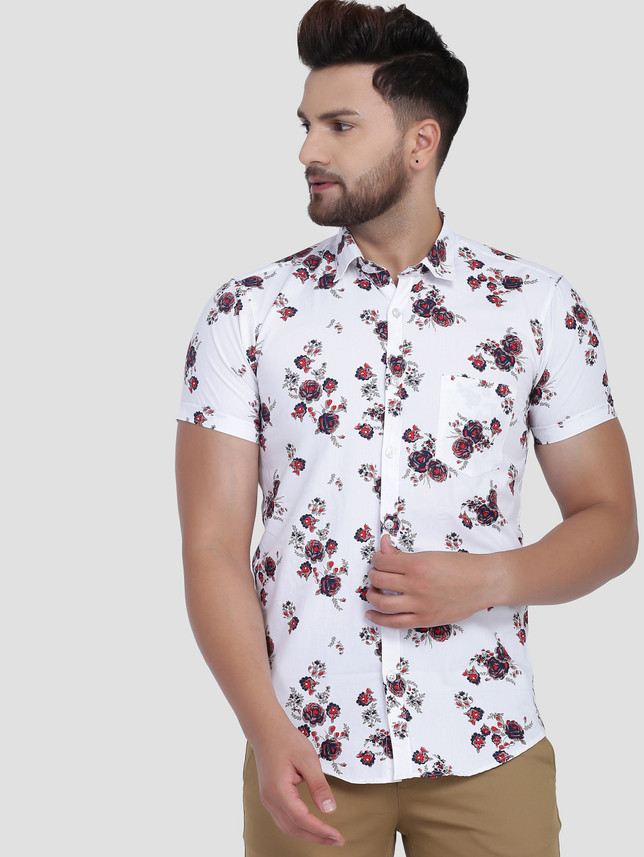 VERO LIE Men Floral Print Casual White 