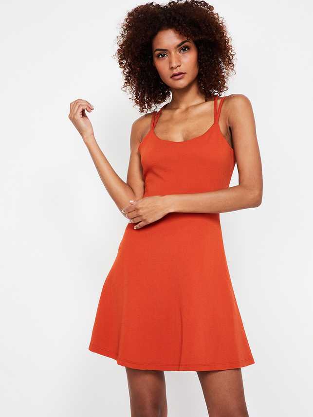 Ginger Women A Line Orange Red Dress Buy Ginger Women A Line Orange Red Dress Online At Best Prices In India Flipkart Com