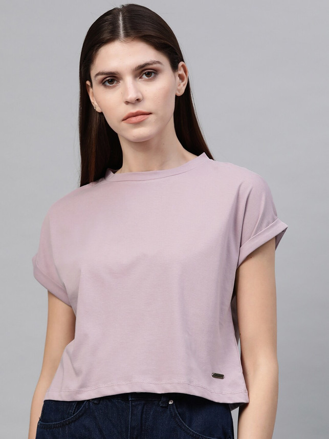 Roadster Solid Women Round Neck Purple 
