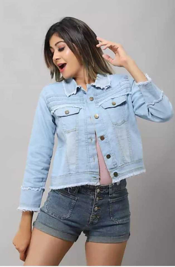 Sleeve Washed Women Denim Jacket 