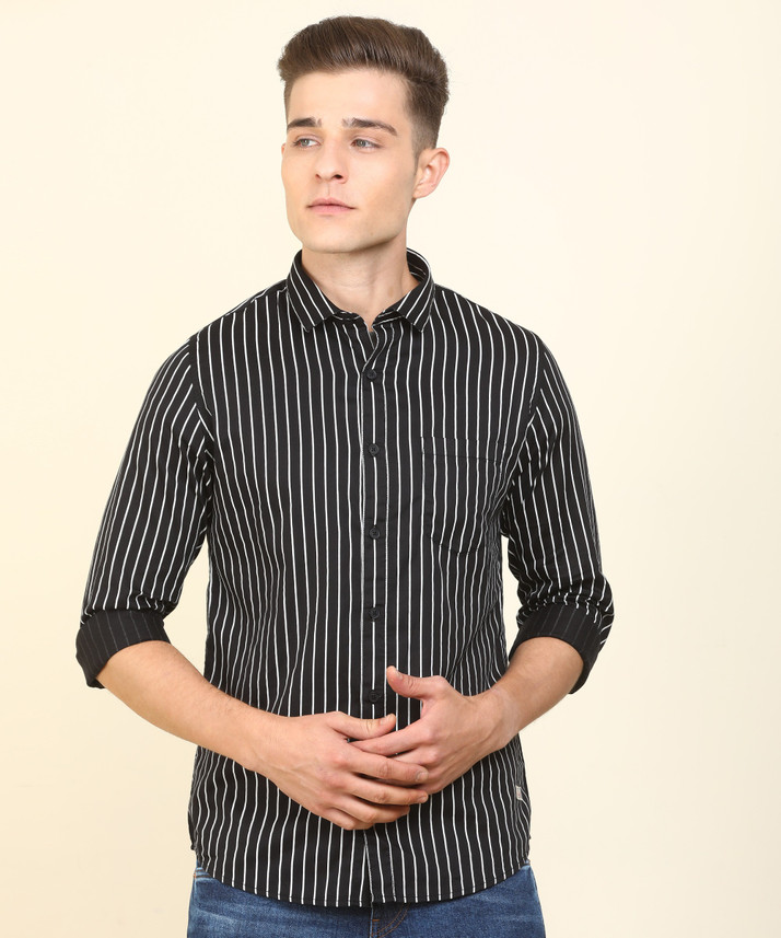 Spykar Men Striped Casual Black Shirt 