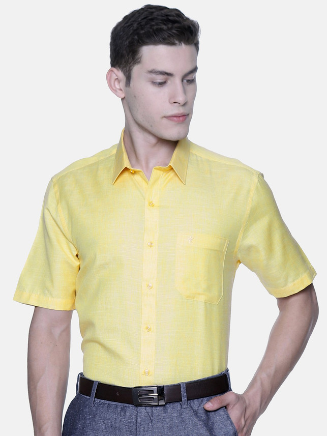 Ramraj Cotton Men Solid Casual Yellow 