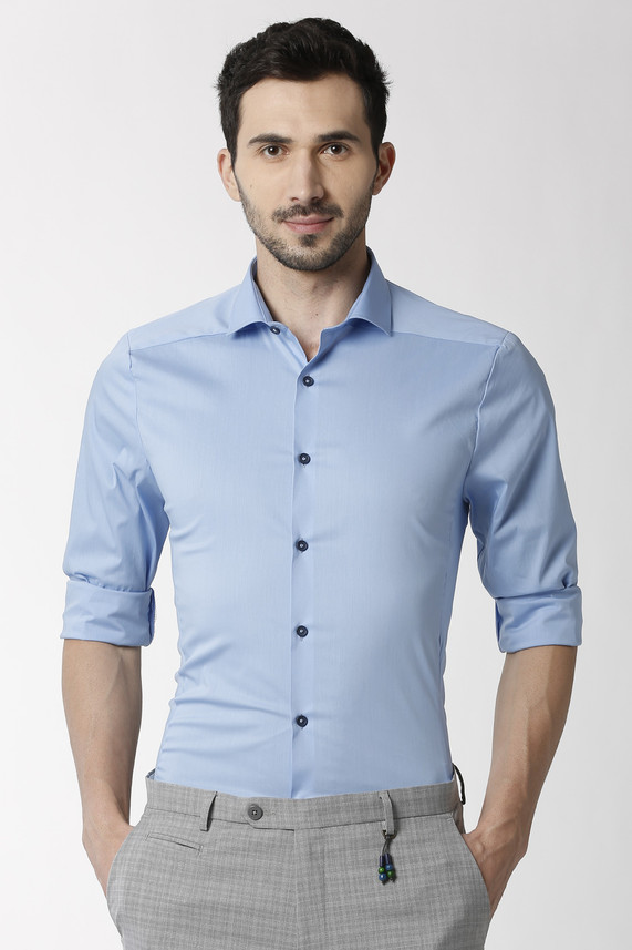 peter england men solid casual blue shirt