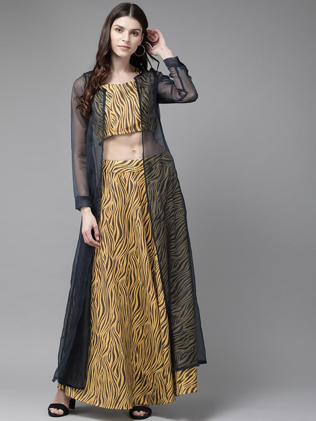 Aks Women Ethnic Jacket, Top and Skirt 