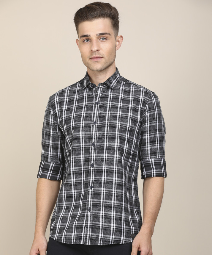 John Players Men Checkered Casual Black 