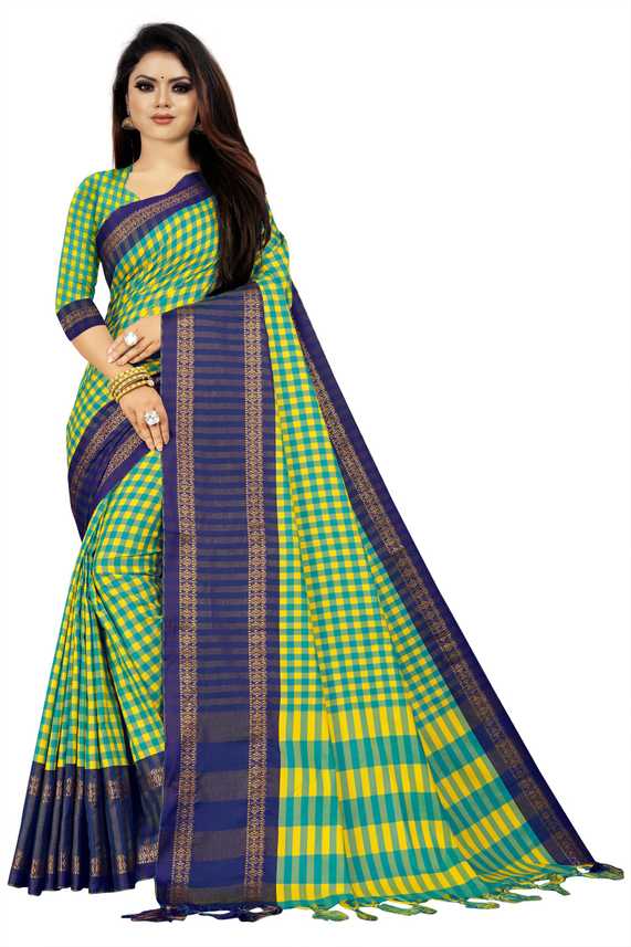 Buy Voltizi Checkered Chettinadu Cotton Silk Jacquard Yellow Sarees Online Best Price In India Flipkart Com