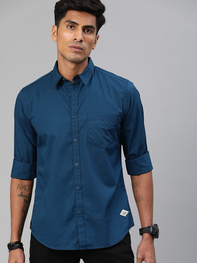 Roadster Men Solid Casual Blue Shirt 