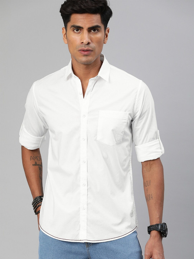 Roadster Men Solid Casual White Shirt 
