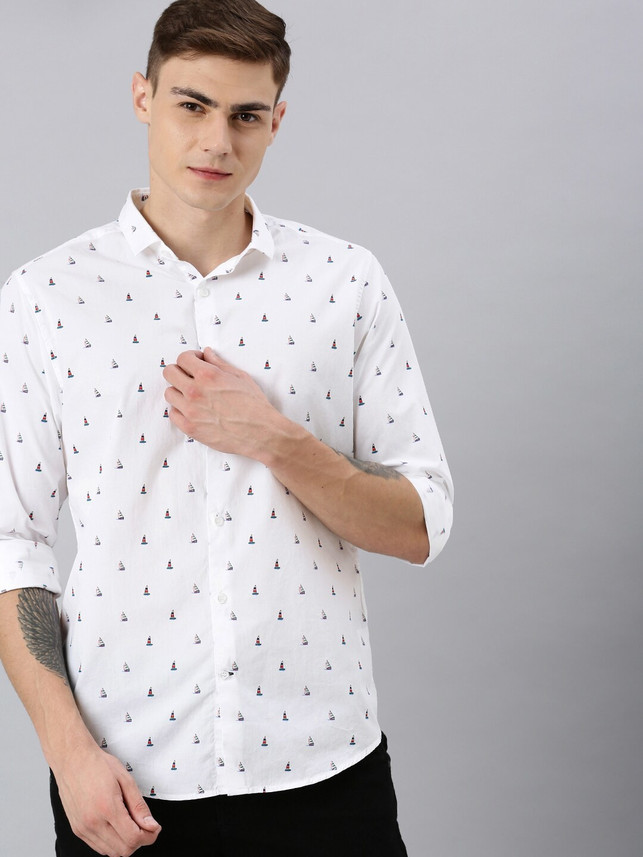 Harbour Men Printed Casual White Shirt 
