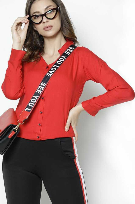 STYLISH Women Solid Formal Red Shirt 