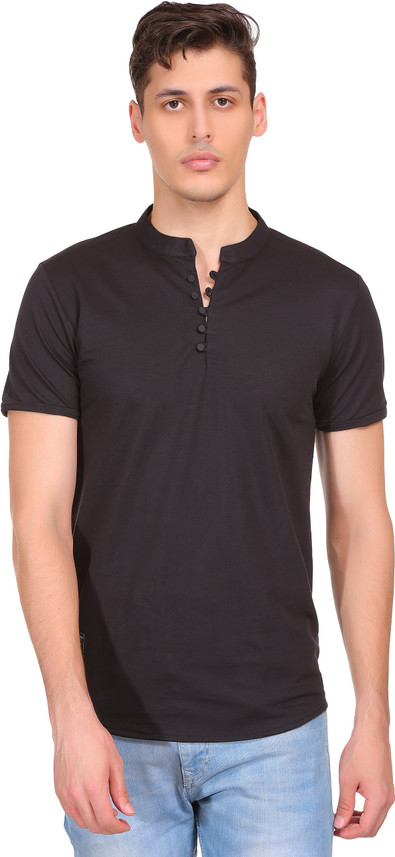 John Berg Solid Men s Black T-Shirt 