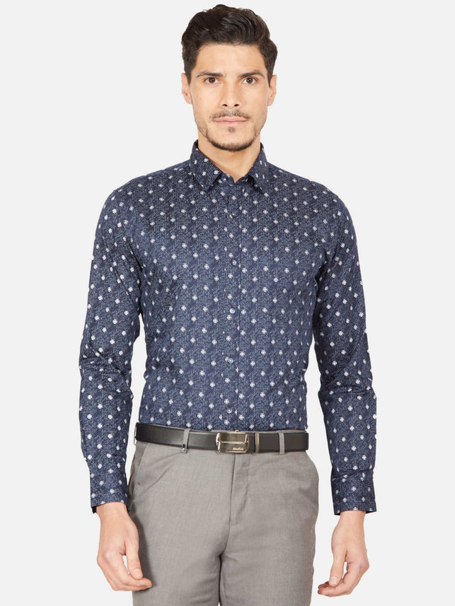 OXEMBERG Men Printed Formal Blue Shirt 