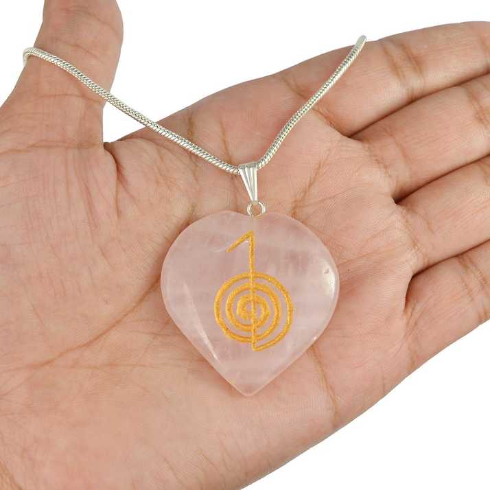 Reiki Crystal Products Natural Rose Quartz Pendant Heart Cho Ku Ray Shape Stone Healing With Silver Polish Metal Chain - Rose Quartz Pendant Reiki Crystal Products Natural Rose Quartz Pendant Heart Cho Ku Ray Shape Stone Healing With Silver Polish Metal Chain - Rose Quartz Pendant
