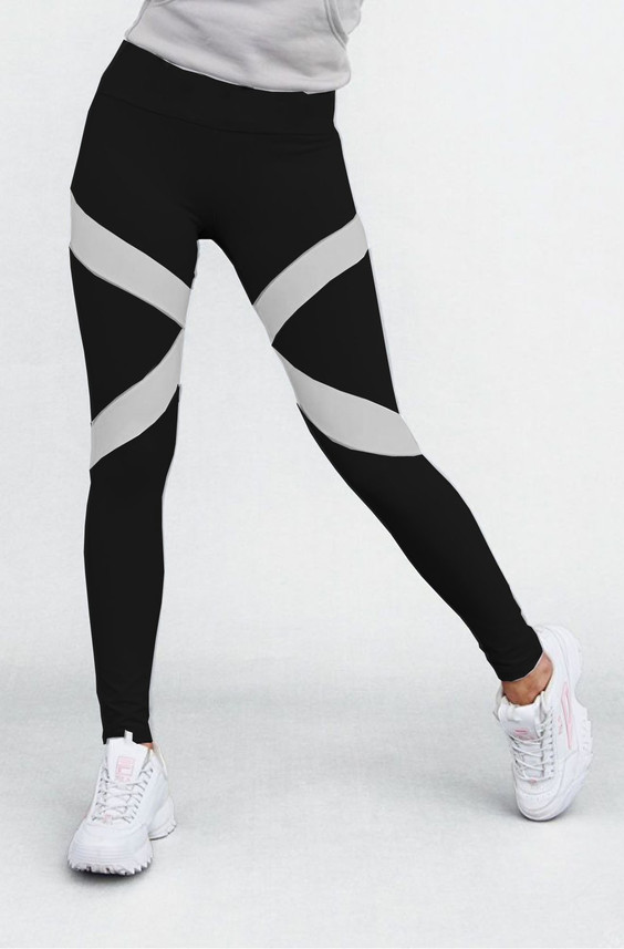 GYM LUNATIC Printed Women Black Tights 