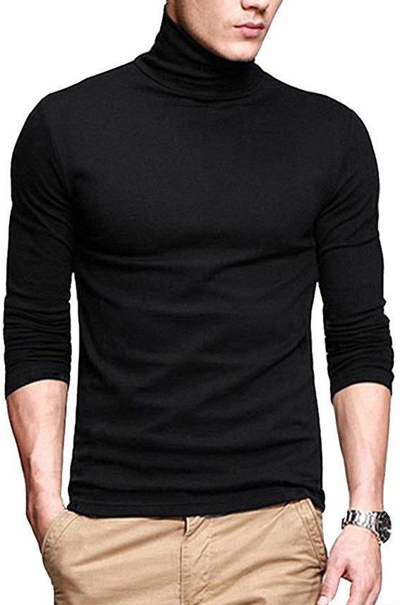 high neck t shirt mens black