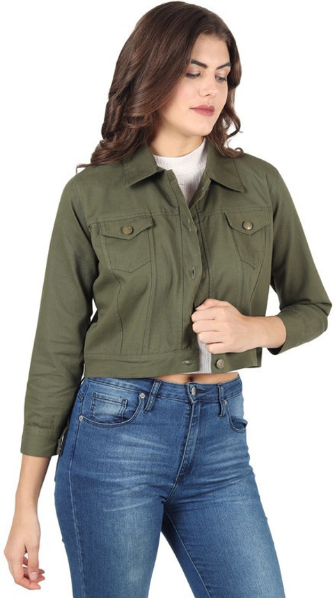 4th Sleeve Solid Women Denim Jacket 