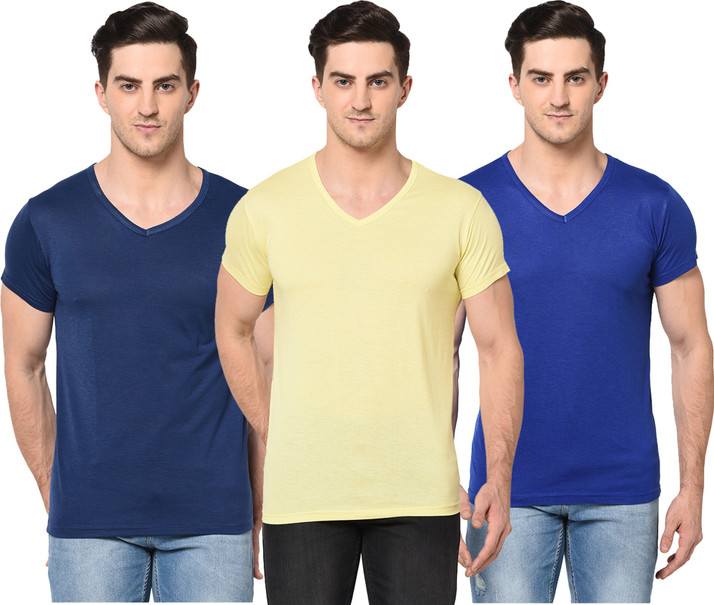 Buy Croyant Solid Men V Neck Multicolor 