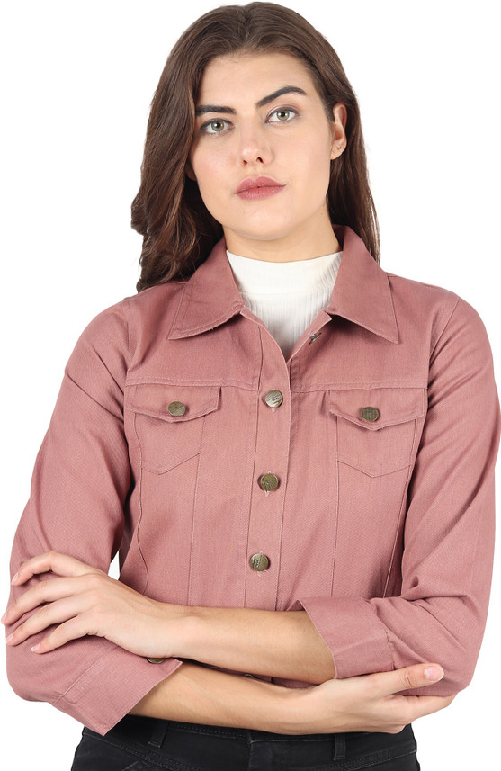 4th Sleeve Solid Women Denim Jacket 