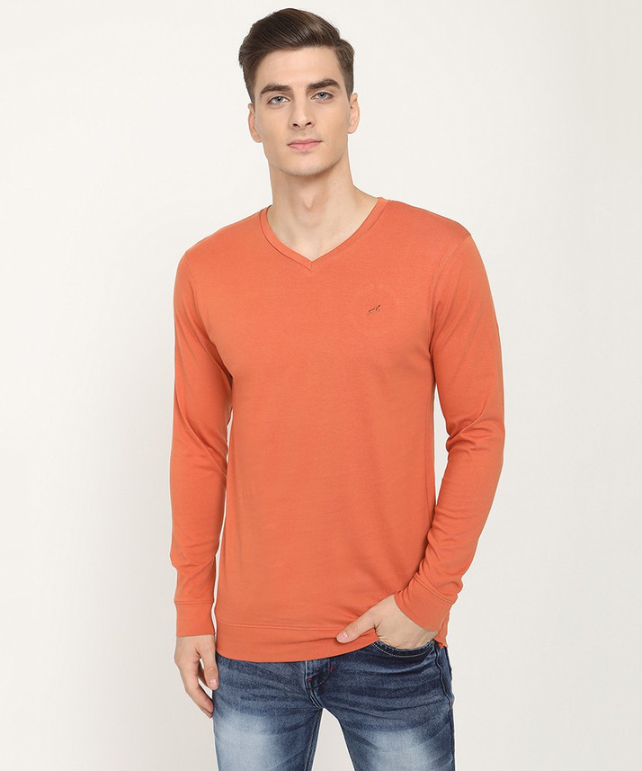 mens orange v neck t shirt