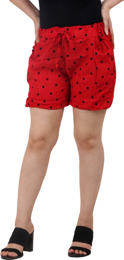 Glamher Polka Print Women Red Hotpants 