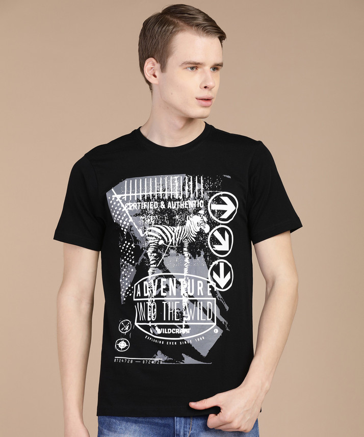 Wildcraft Printed Men Round Neck Black 