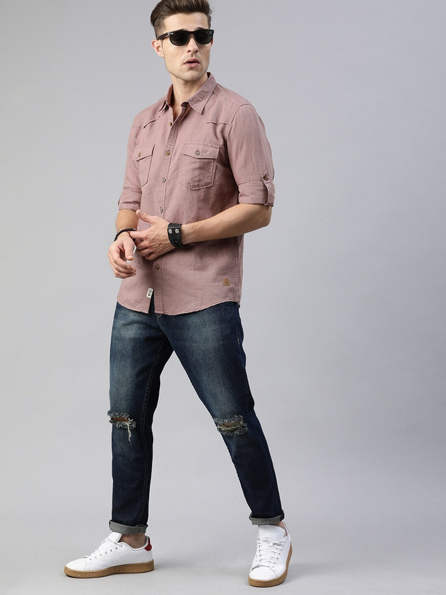 Roadster Men Solid Casual Purple Shirt 