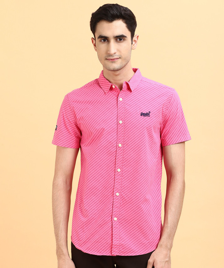Superdry Men Printed Casual Pink Shirt 