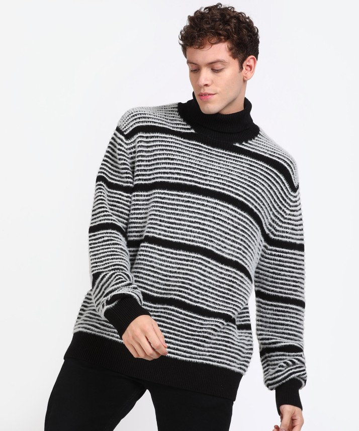 calvin klein black and white striped sweater