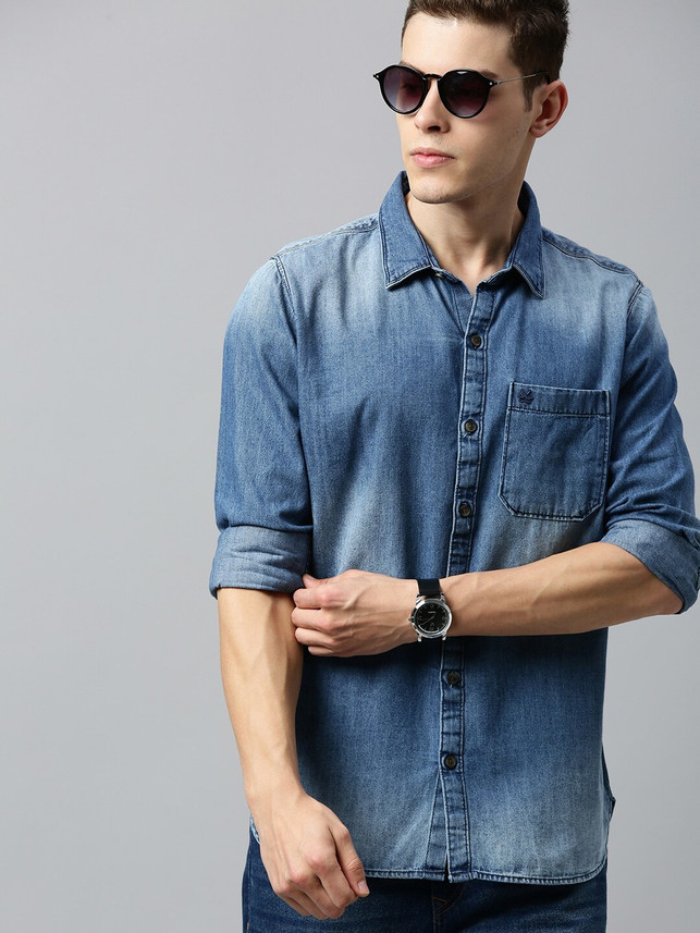 WROGN Men Solid Casual Blue Shirt - Buy 