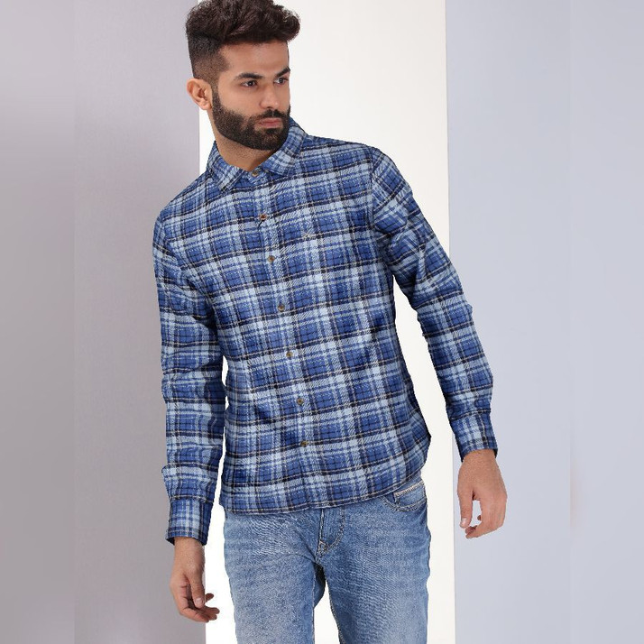 WROGN Men Checkered Casual Blue Shirt 