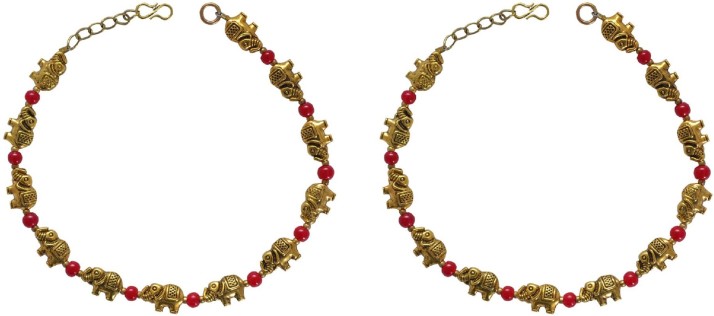 Sansar India Oxidized Elephant Beads Indian Anklet Jewelry for Girls and Women