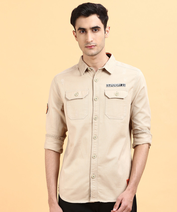 Superdry Men Printed Casual Beige Shirt 