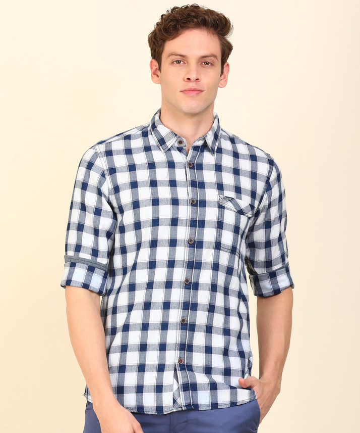 Pepe Jeans Men Checkered Casual Blue 