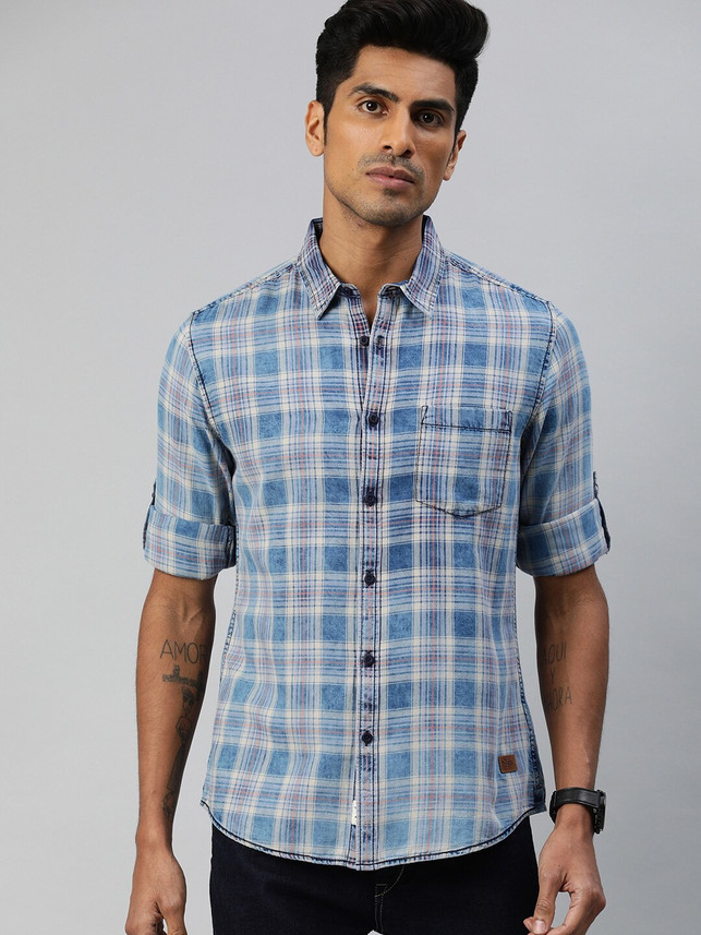 Roadster Men Checkered Casual Blue 