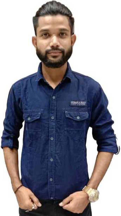 Reboot Men Solid Casual Dark Blue Shirt 