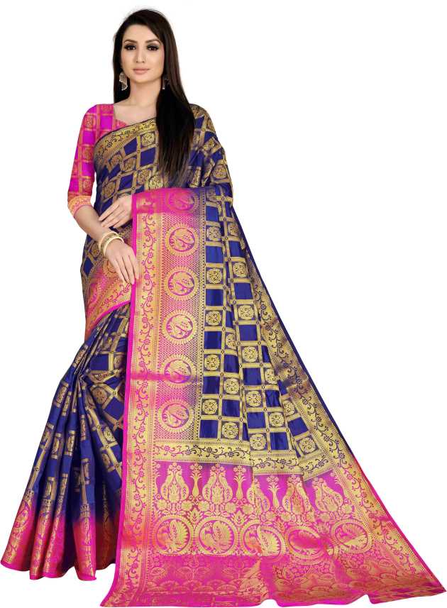 Buy Matangi Exporter Self Design Banarasi Silk Blend Art Silk Blue Sarees Online Best Price In India Flipkart Com