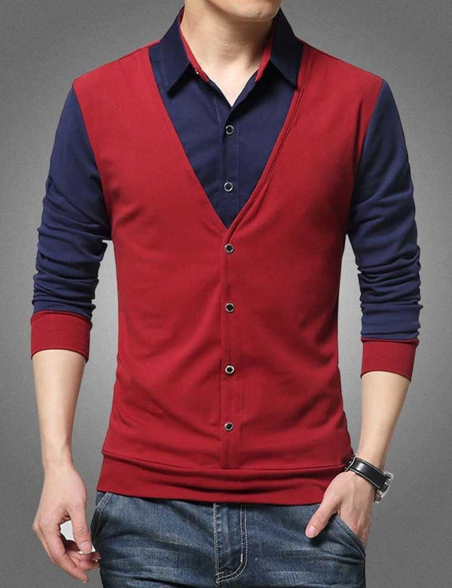 Try This Solid Men Polo Neck Maroon 