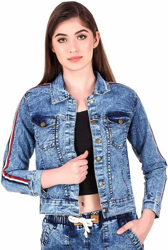 Sleeve Solid Women Denim Jacket 