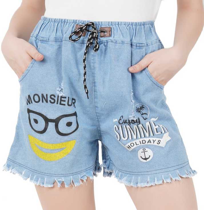 Fitmiss Printed Women Denim Light Blue Denim Shorts Buy Fitmiss Printed Women Denim Light Blue Denim Shorts Online At Best Prices In India Flipkart Com