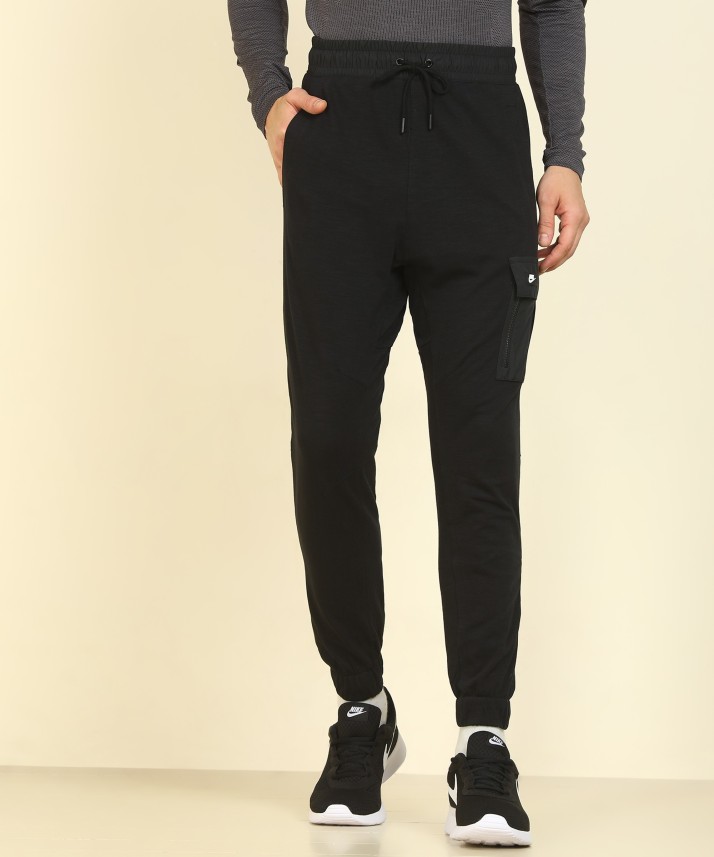 nike solid men black track pants