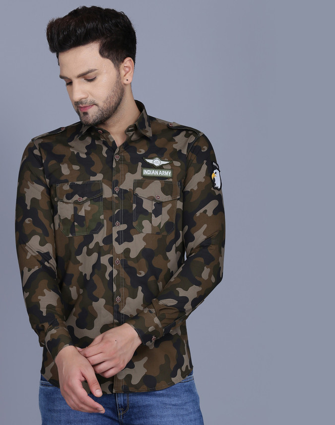 Military Camouflage Casual Brown Shirt 