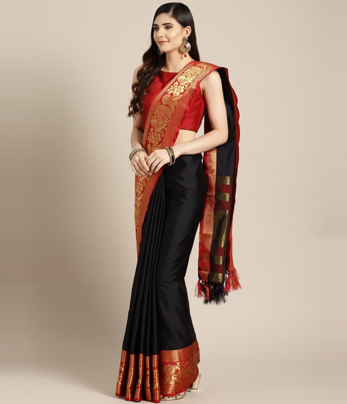 red and black saree flipkart