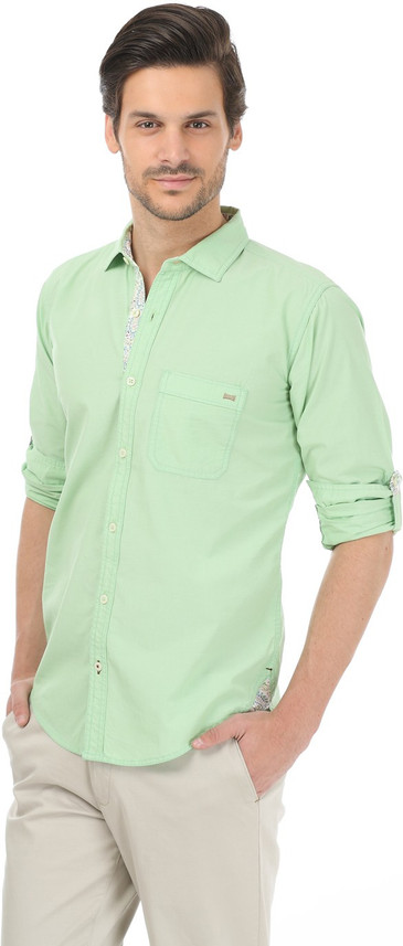 BASICS Men Solid Casual Green Shirt 