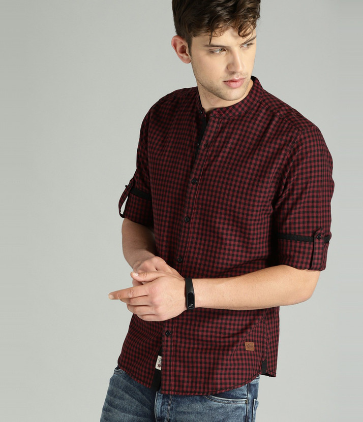 Roadster Men Checkered Casual Maroon 