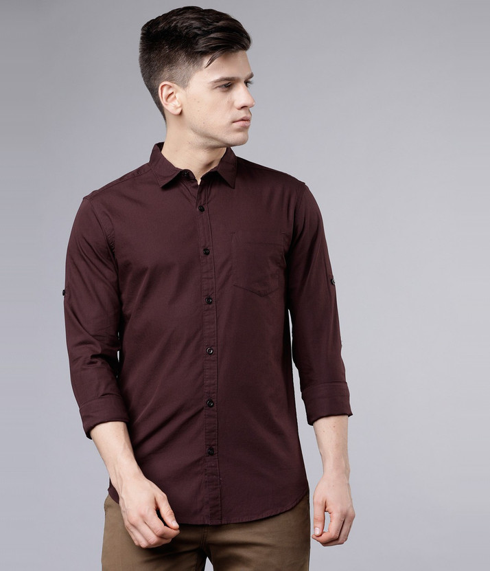 HIGHLANDER Men Solid Casual Brown Shirt 