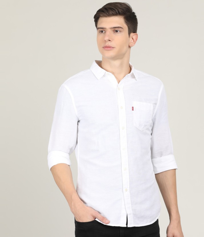 levi's men solid casual white shirt